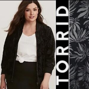 Torrid Velvet Burnout Leaves Design Zip-up Lightweight Bomber Jacket Sz 2X 18 20